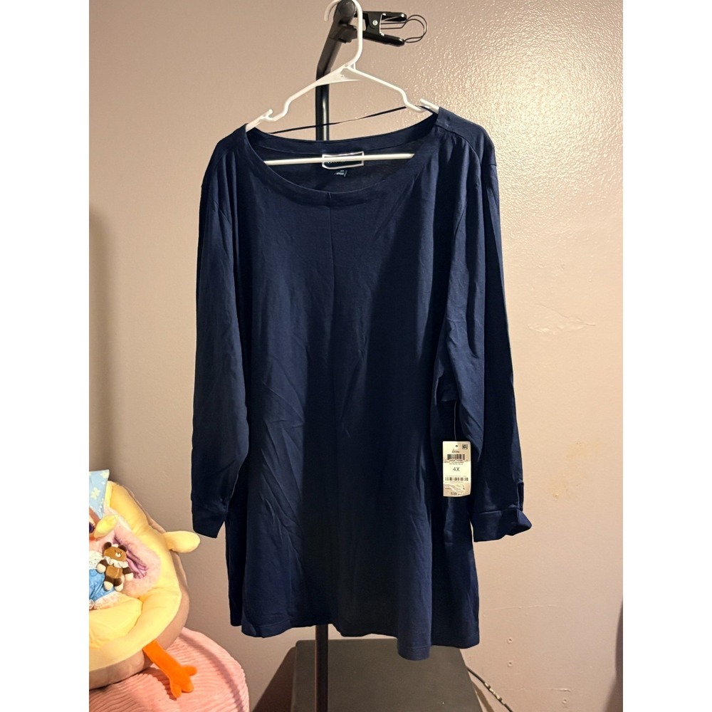 Karen Scott Navy 3/4 Sleeve Pullover Casual Shirt Sz 4X